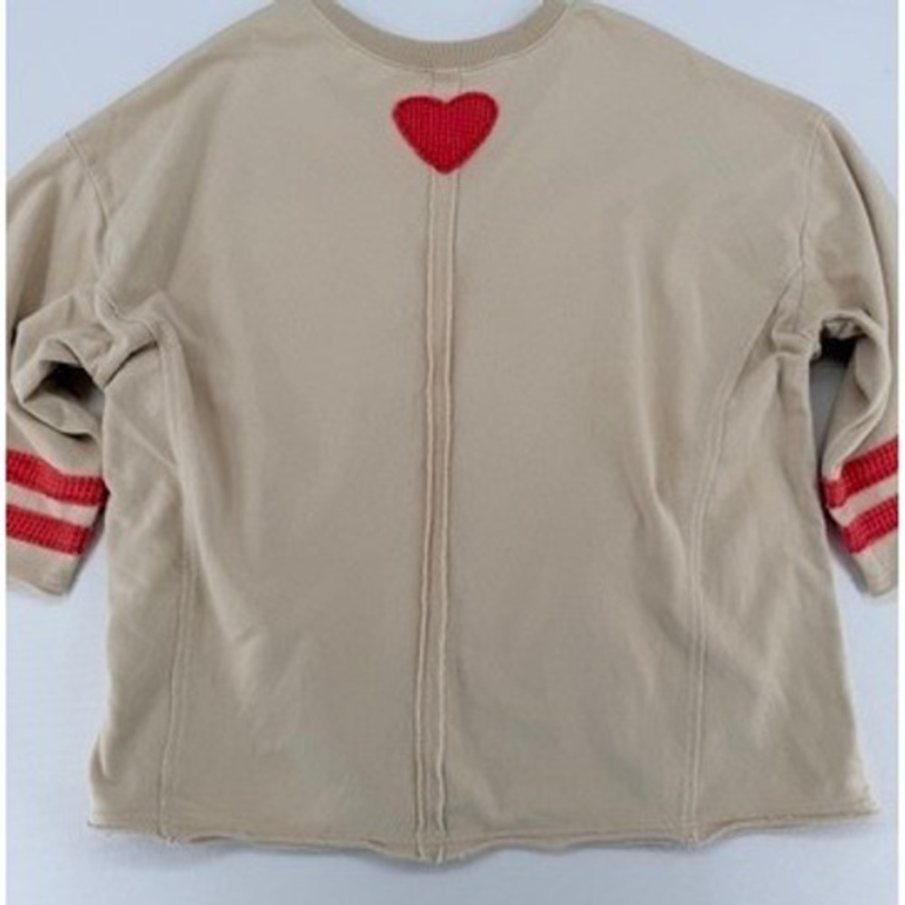 Easel Heart Patch Top Cream Red Graphic Tee Boho Cute S - Picture 16 of 16